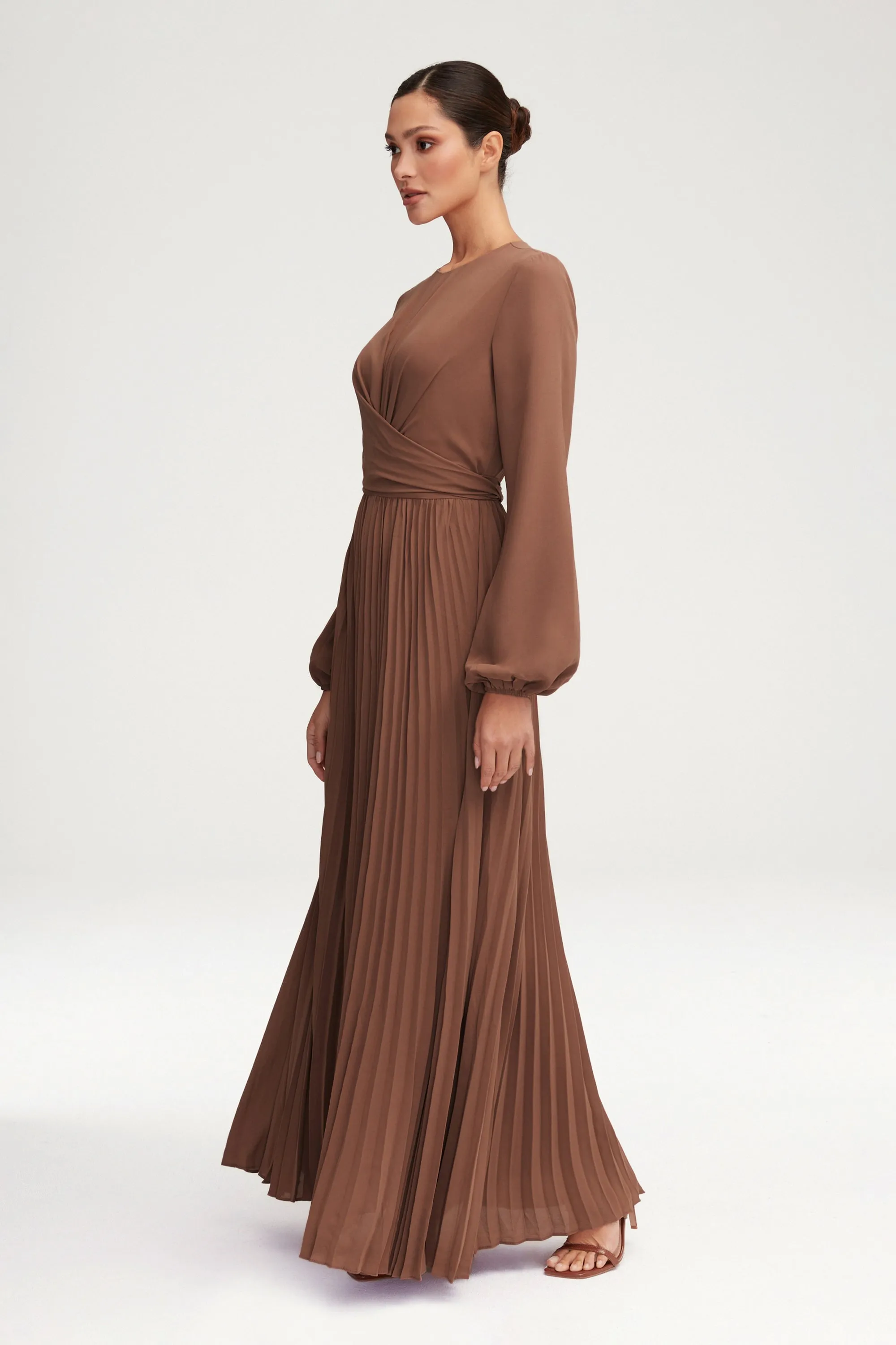 Layana Pleated Wrap Waist Maxi Dress - Pecan