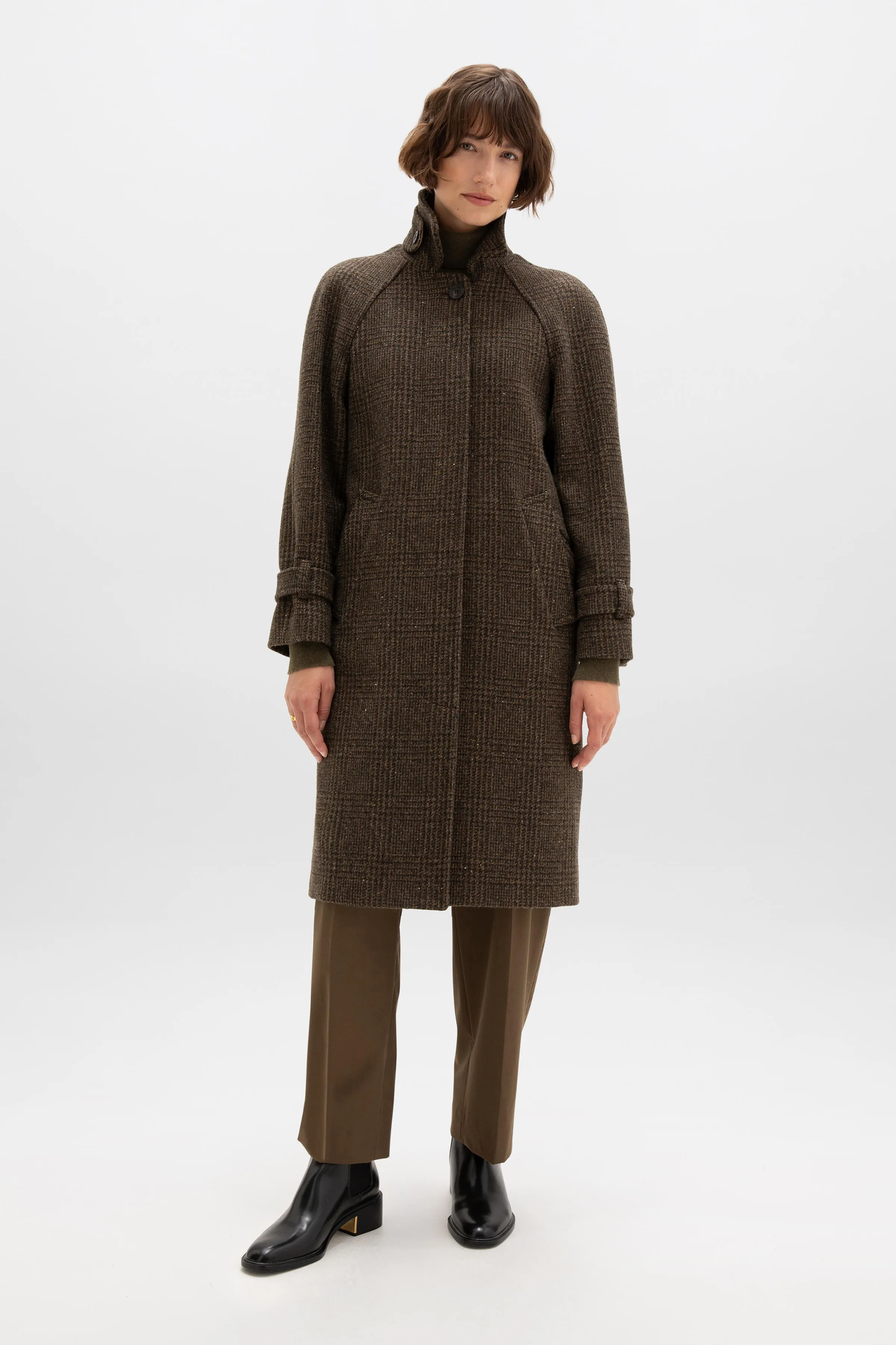 Limited Edition Women's Balmacaan Coat | Olive Glen Check