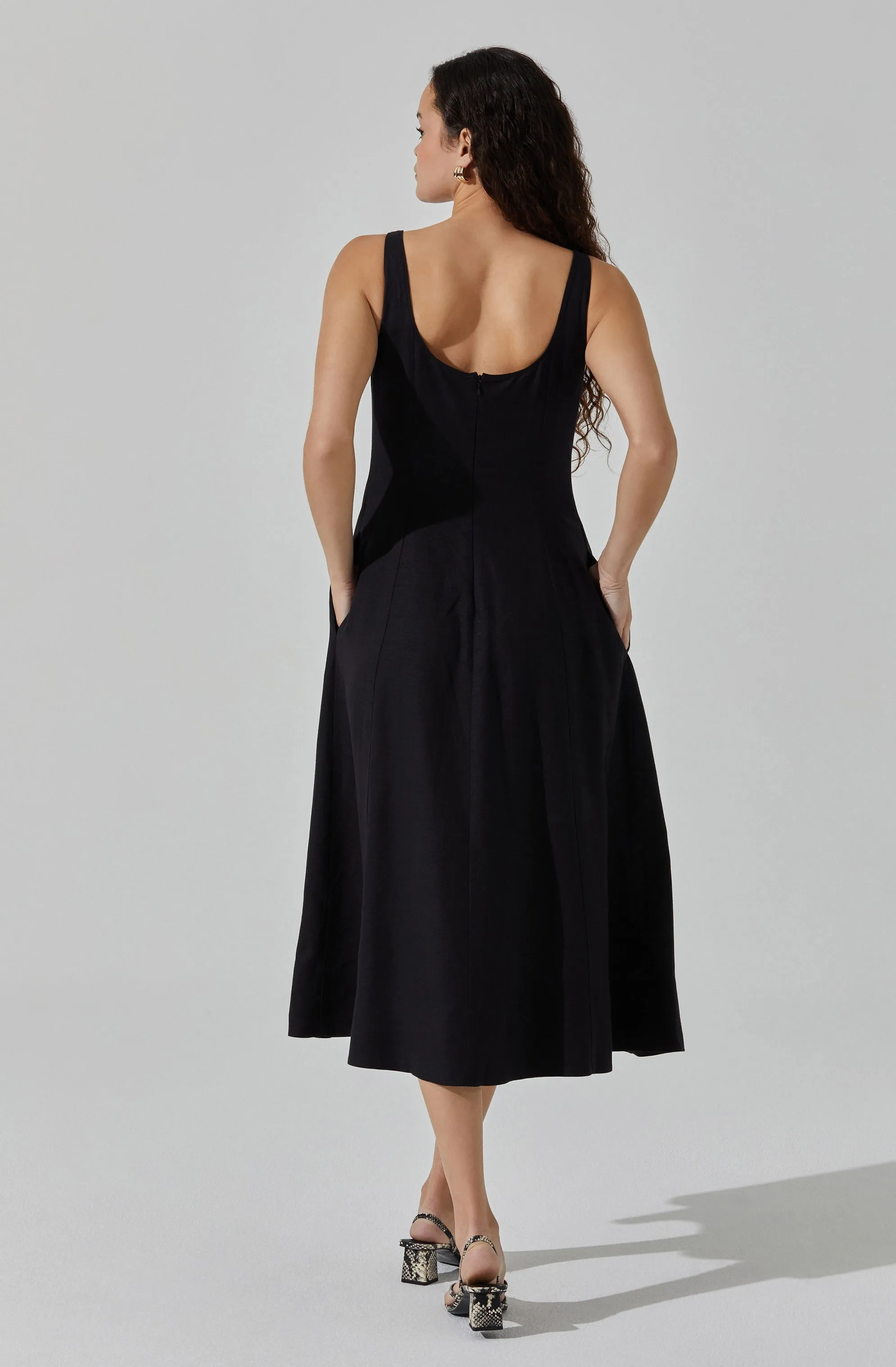 Linen Square Neck Midi Dress