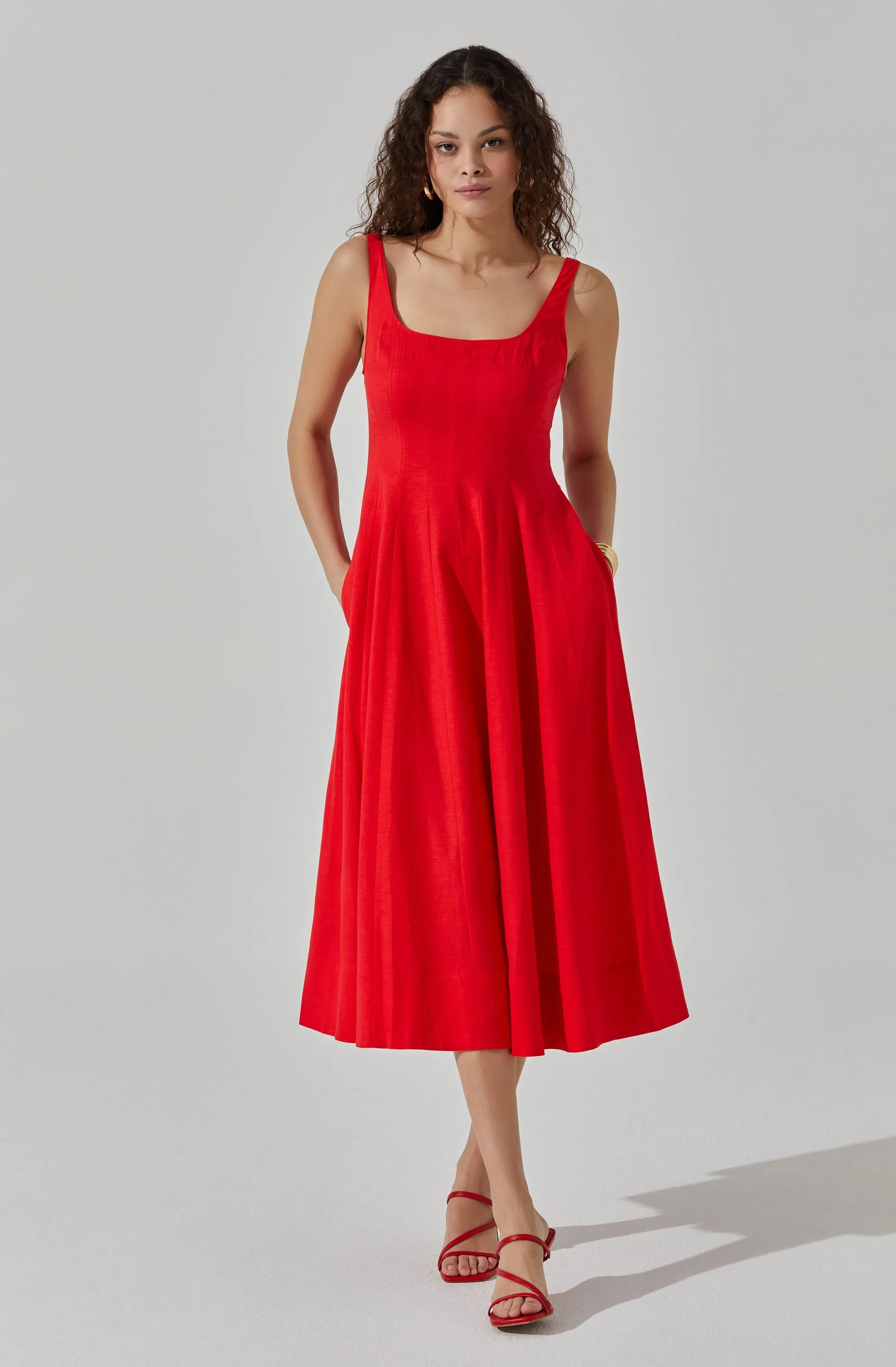 Linen Square Neck Midi Dress