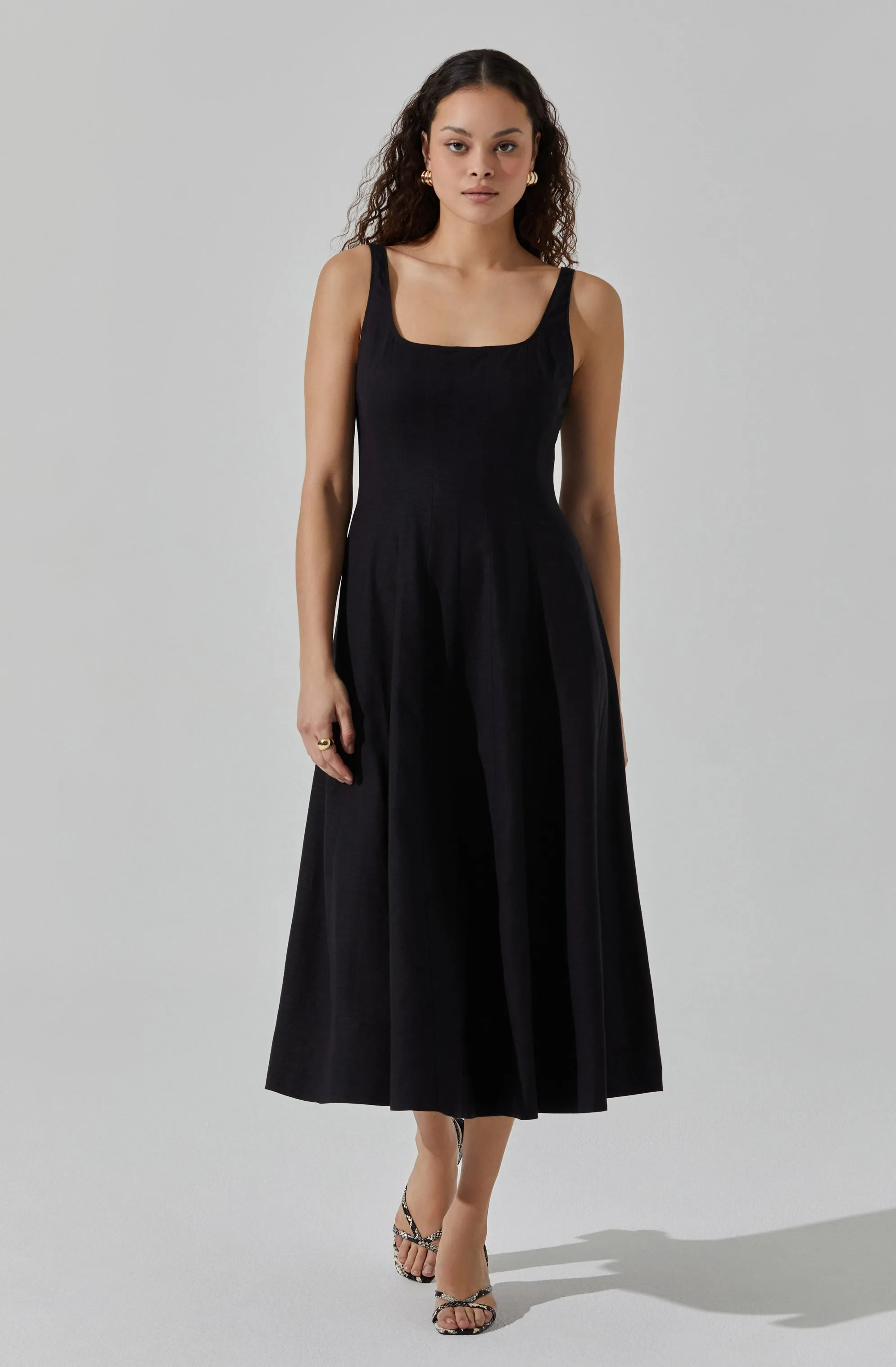 Linen Square Neck Midi Dress