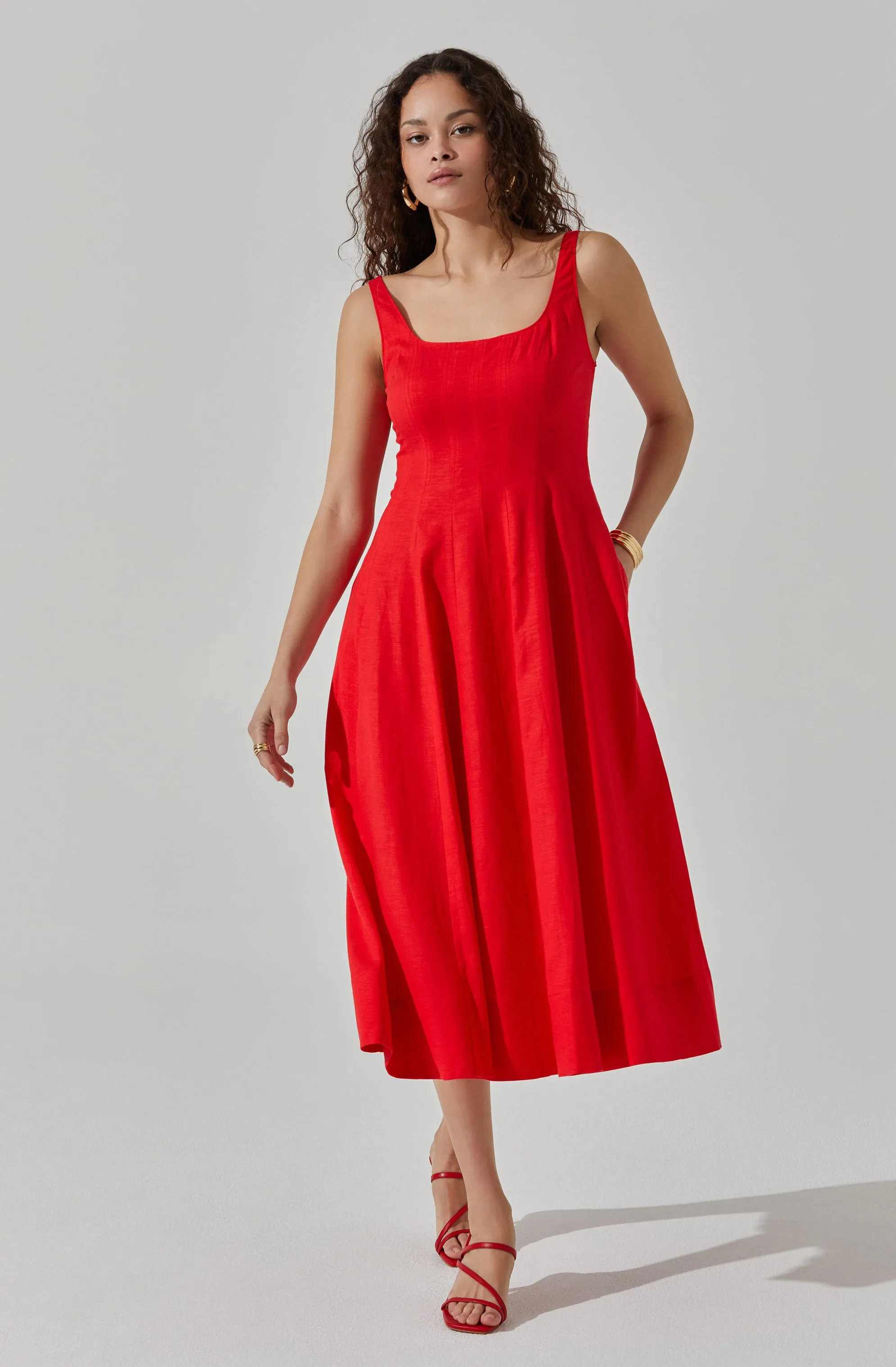 Linen Square Neck Midi Dress