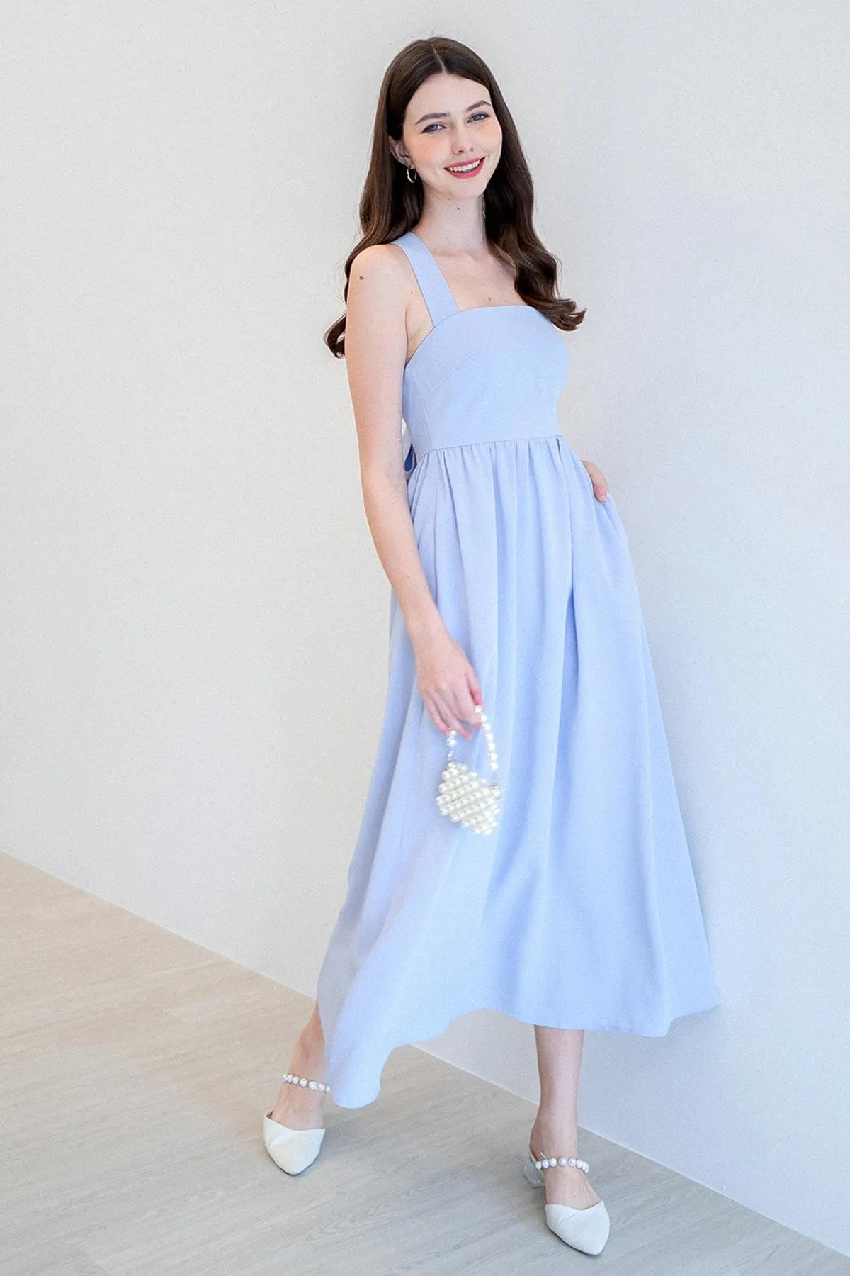 LOHAN TIE-BACK MAXI DRESS IN PERI BLUE