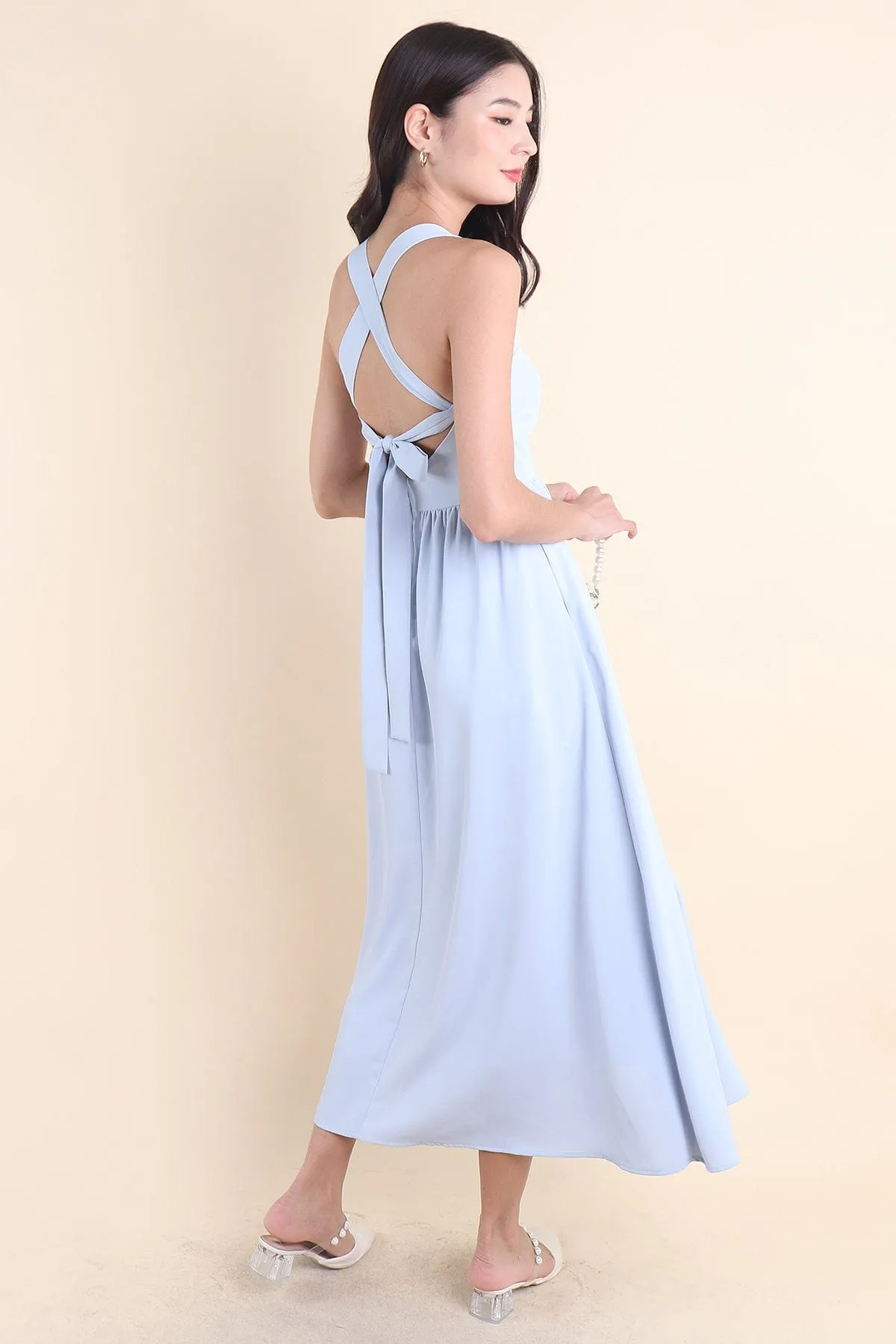 LOHAN TIE-BACK MAXI DRESS IN PERI BLUE