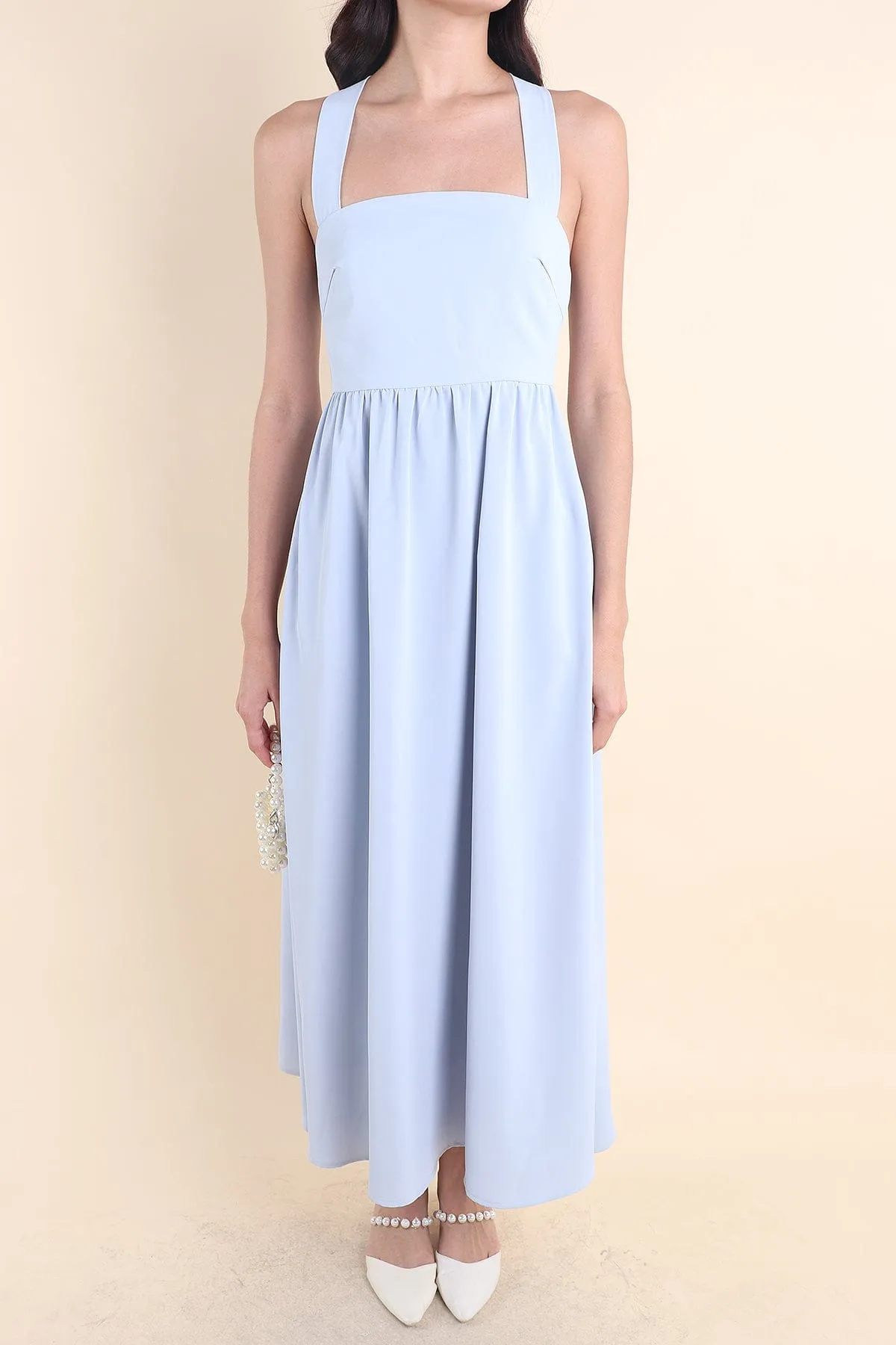 LOHAN TIE-BACK MAXI DRESS IN PERI BLUE