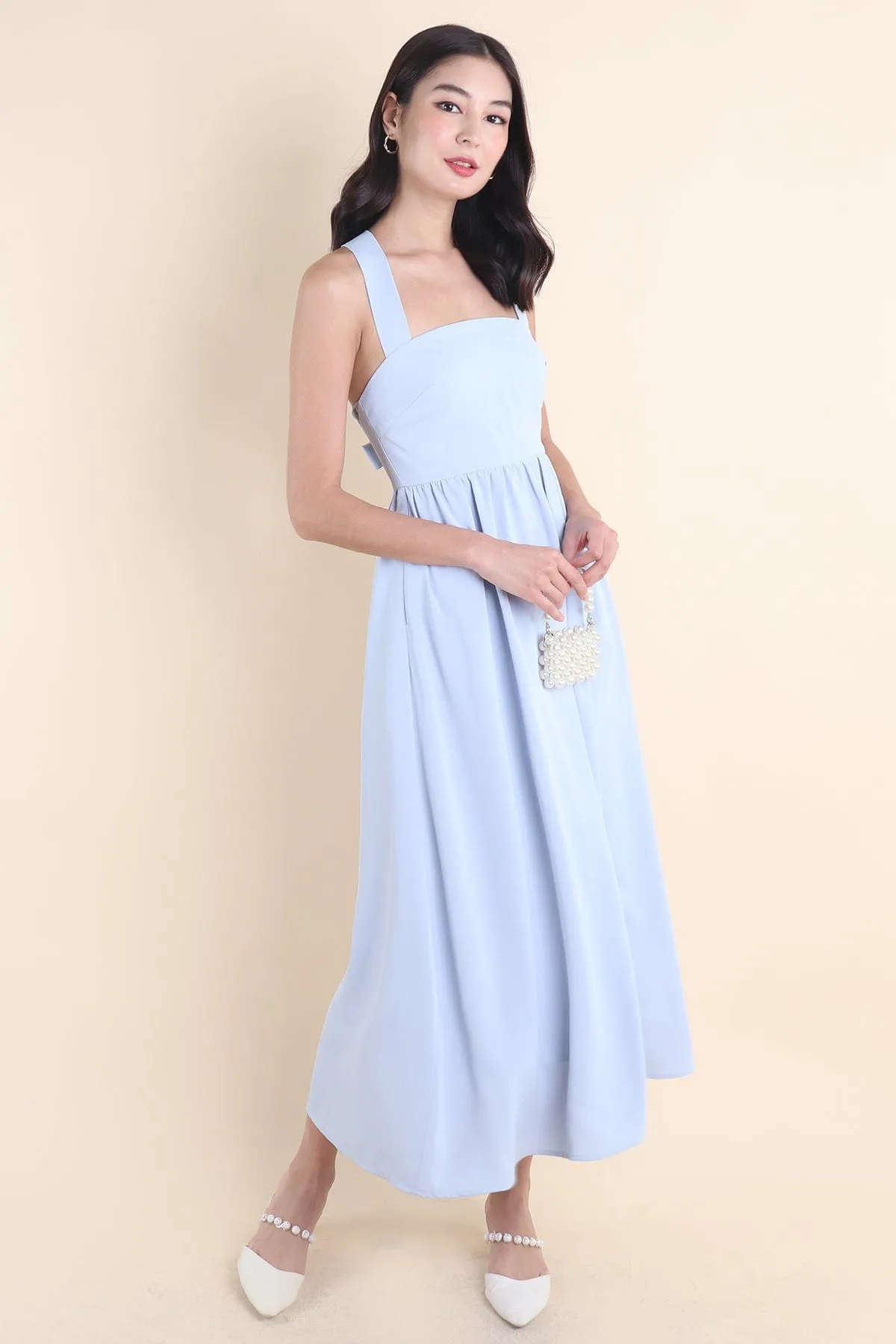 LOHAN TIE-BACK MAXI DRESS IN PERI BLUE