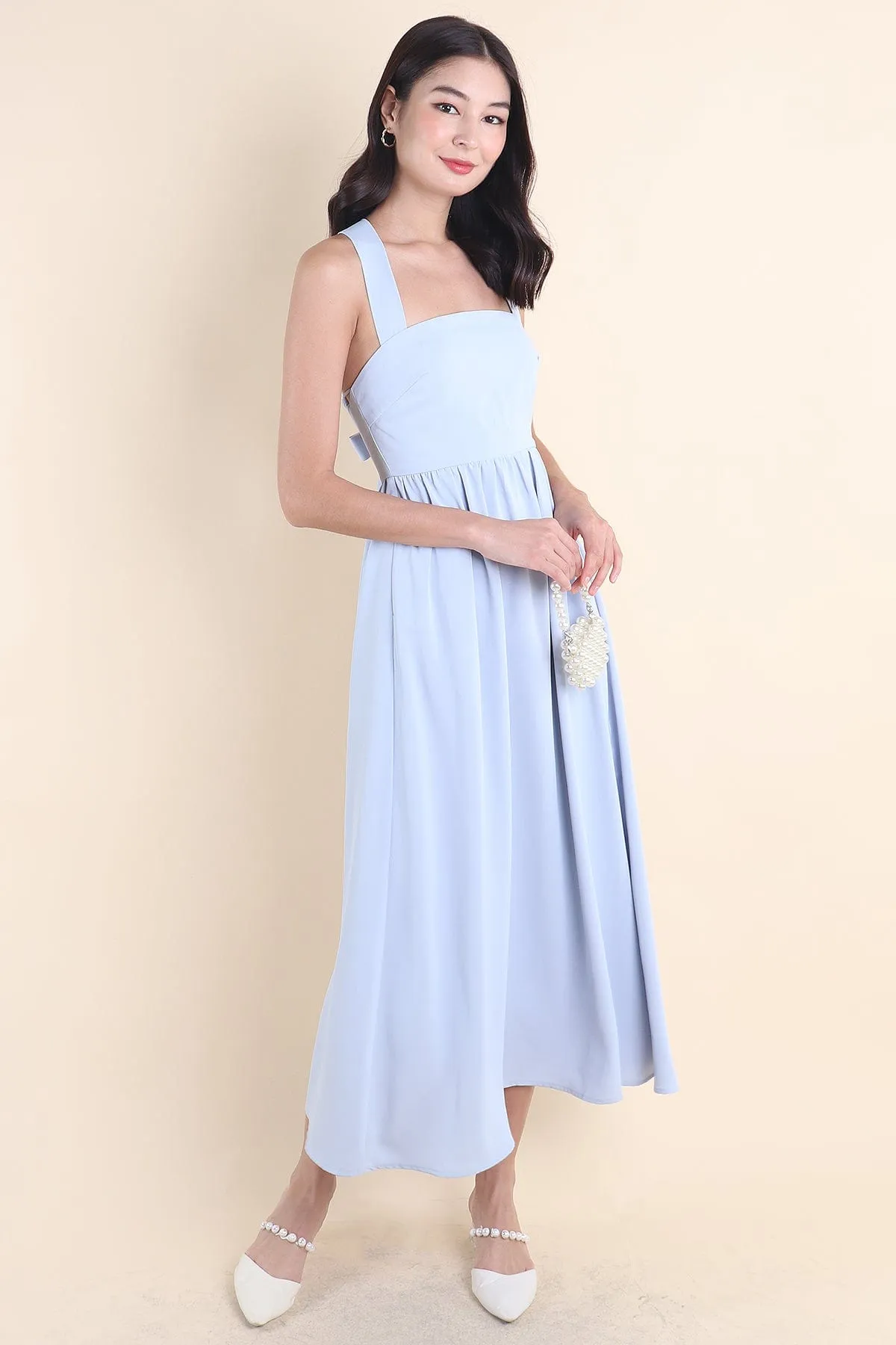 LOHAN TIE-BACK MAXI DRESS IN PERI BLUE