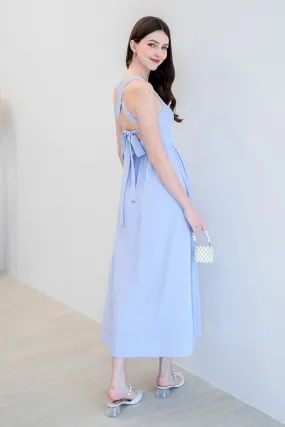 LOHAN TIE-BACK MAXI DRESS IN PERI BLUE