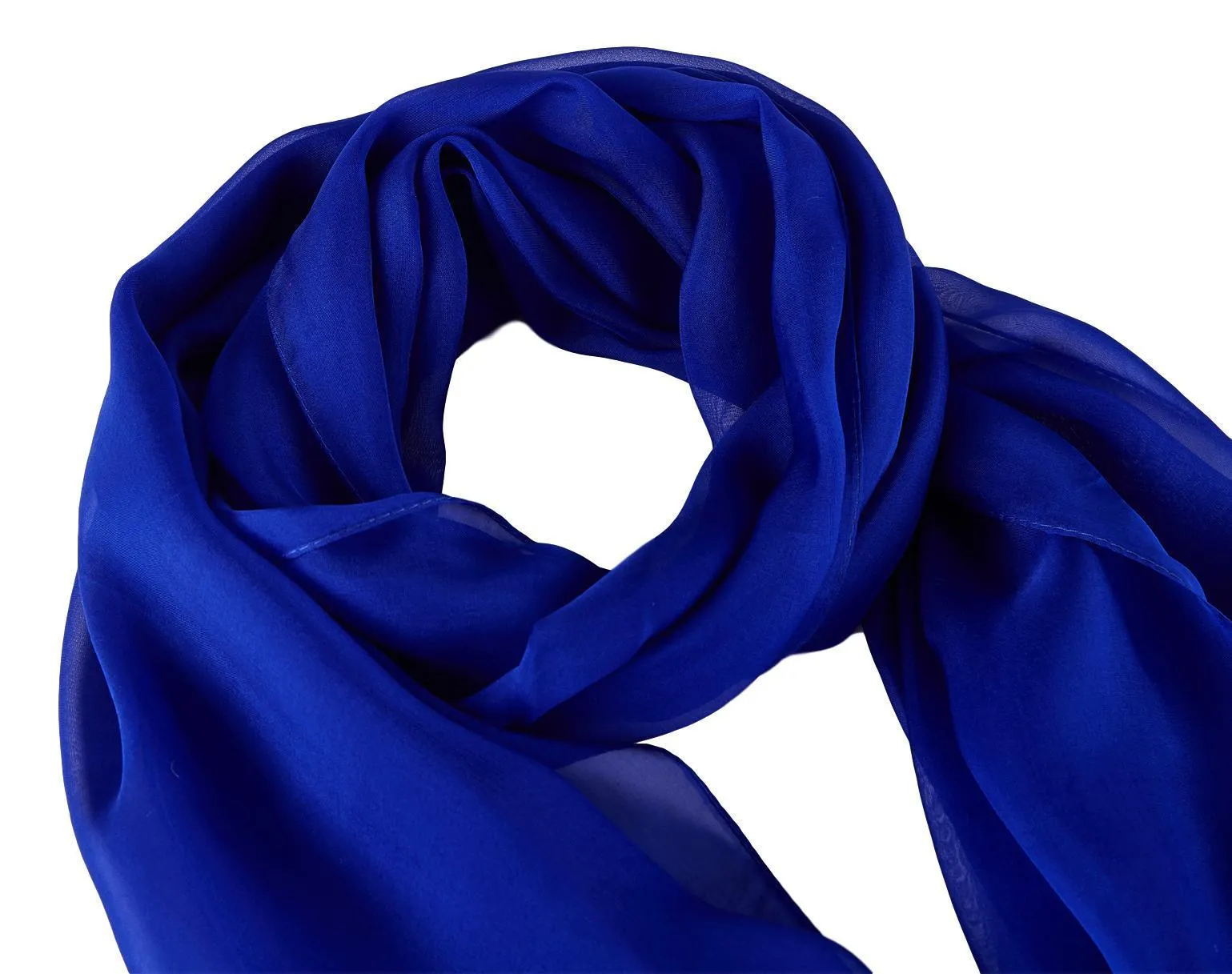 Long Silk Chiffon Scarf Solid Blue Color SQL204