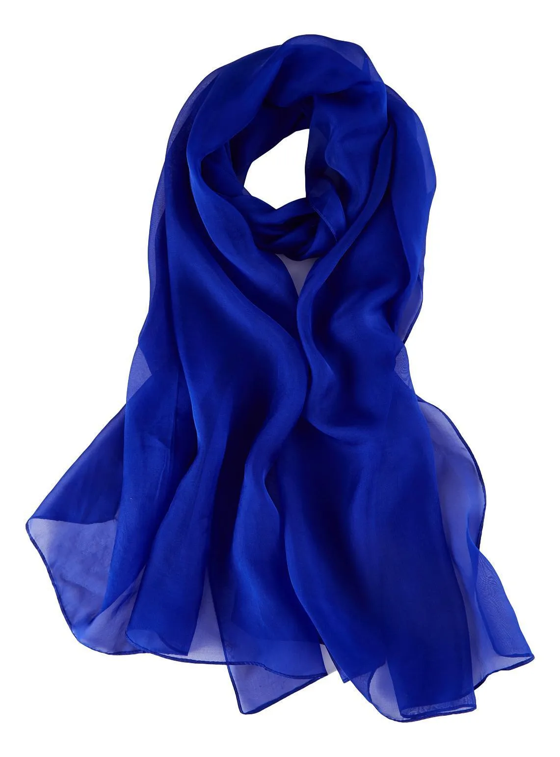 Long Silk Chiffon Scarf Solid Blue Color SQL204