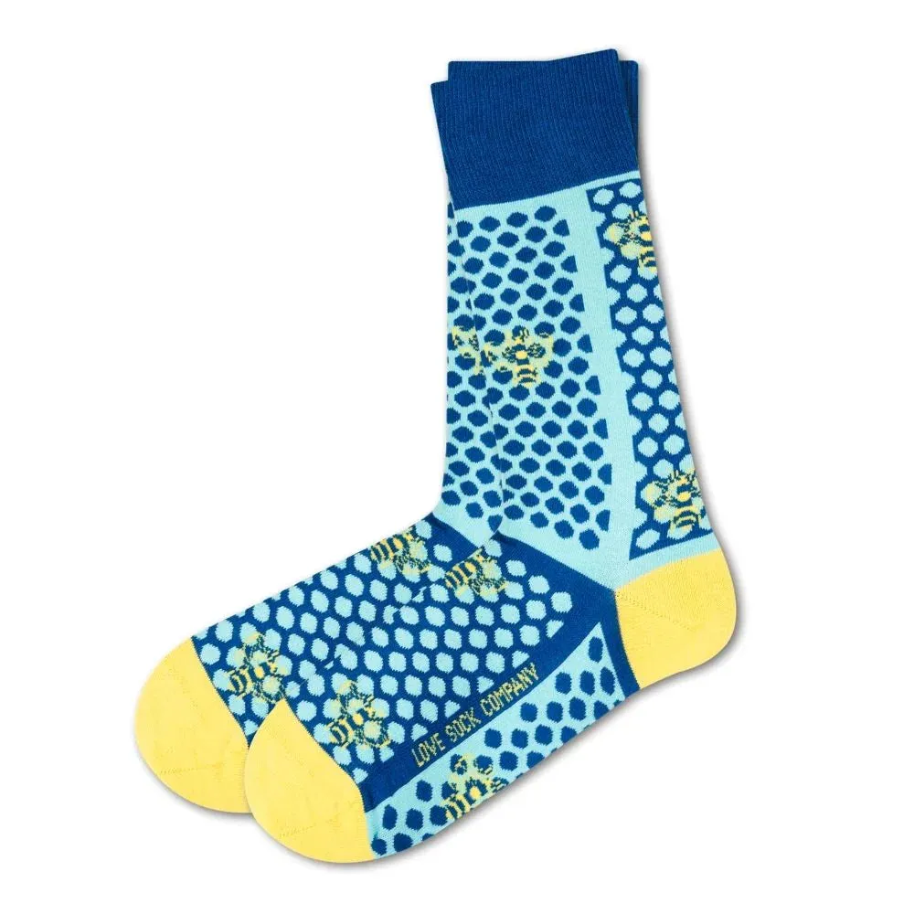 Love Sock Company Colorful Bee Casual Dress Socks Blue (M)