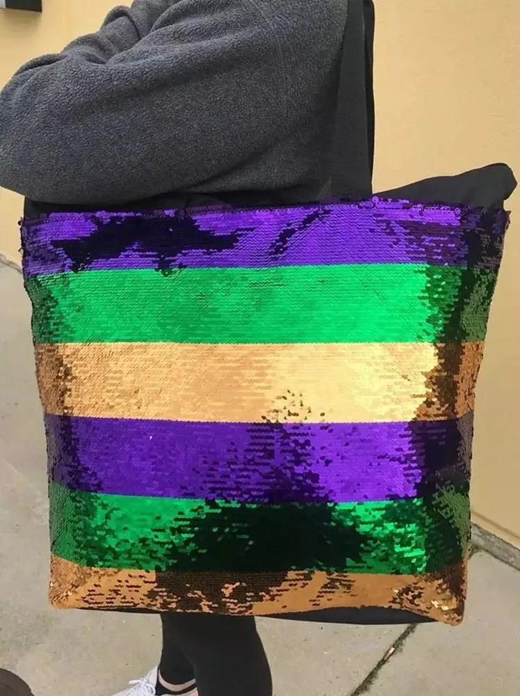 Mardi Gras Sequin Shoulder Tote Bag