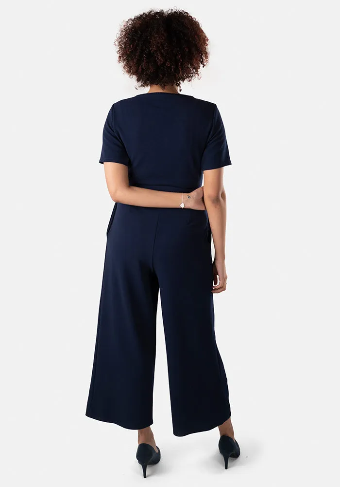 Marina Plain Navy Culotte Jumpsuit