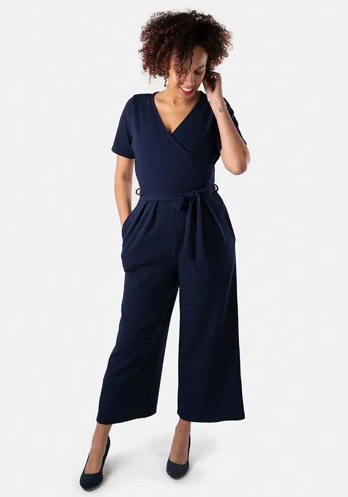 Marina Plain Navy Culotte Jumpsuit