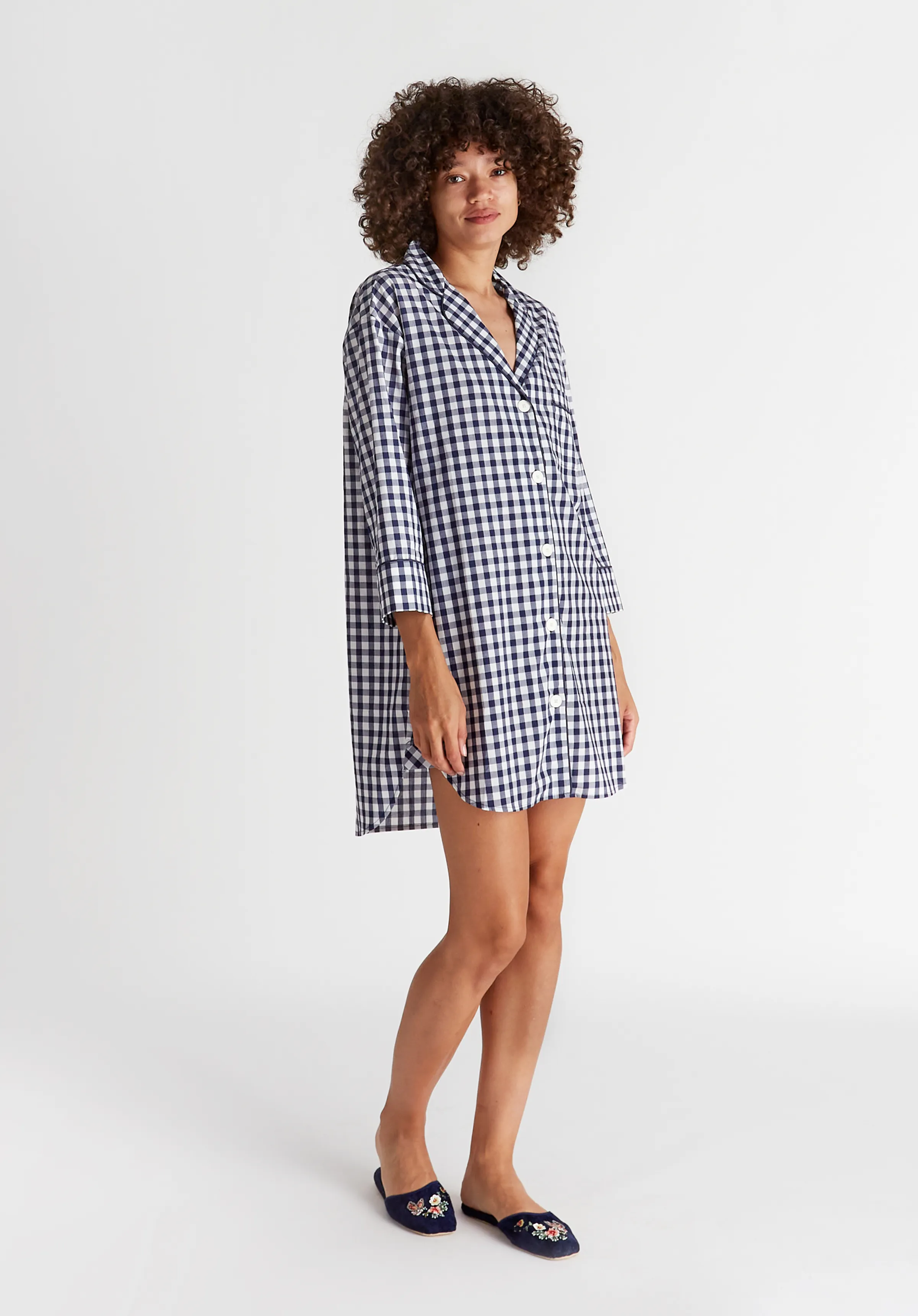 Marina Shirt Dress in Large Navy Gingham