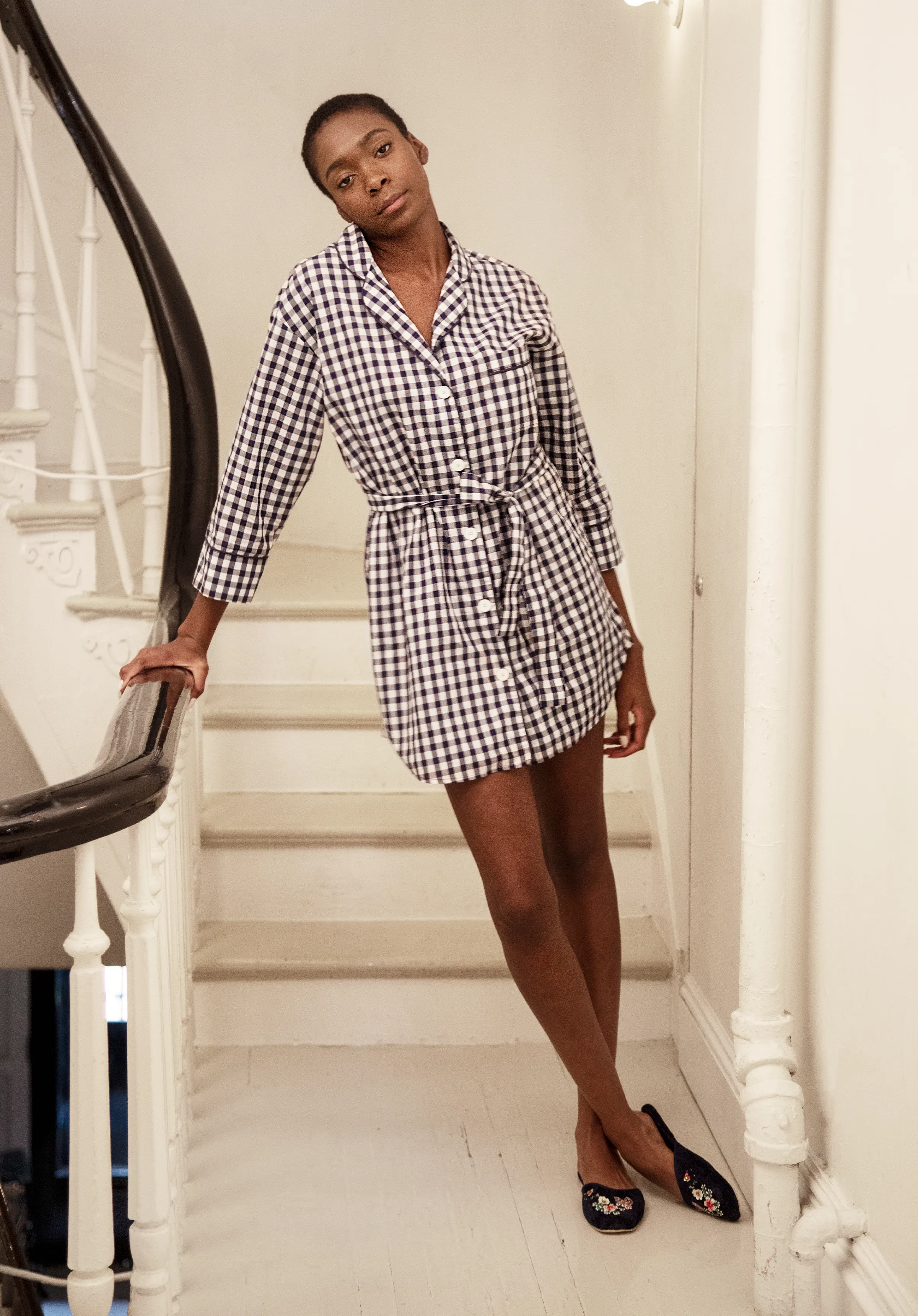 Marina Shirt Dress in Large Navy Gingham