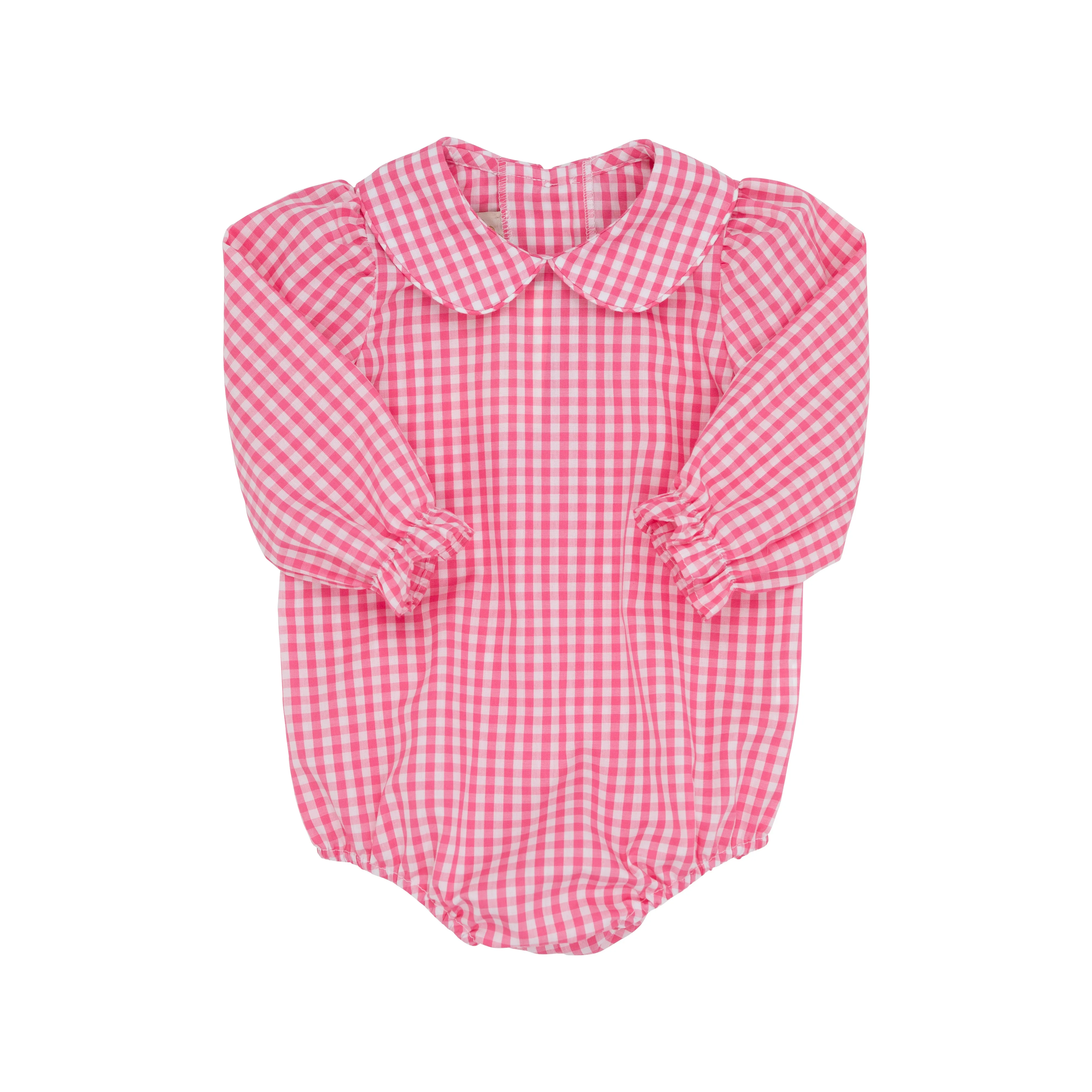 Maude's Peter Pan Collar Shirt & Onesie (Long Sleeve Woven) - Hamptons Hot Pink Gingham