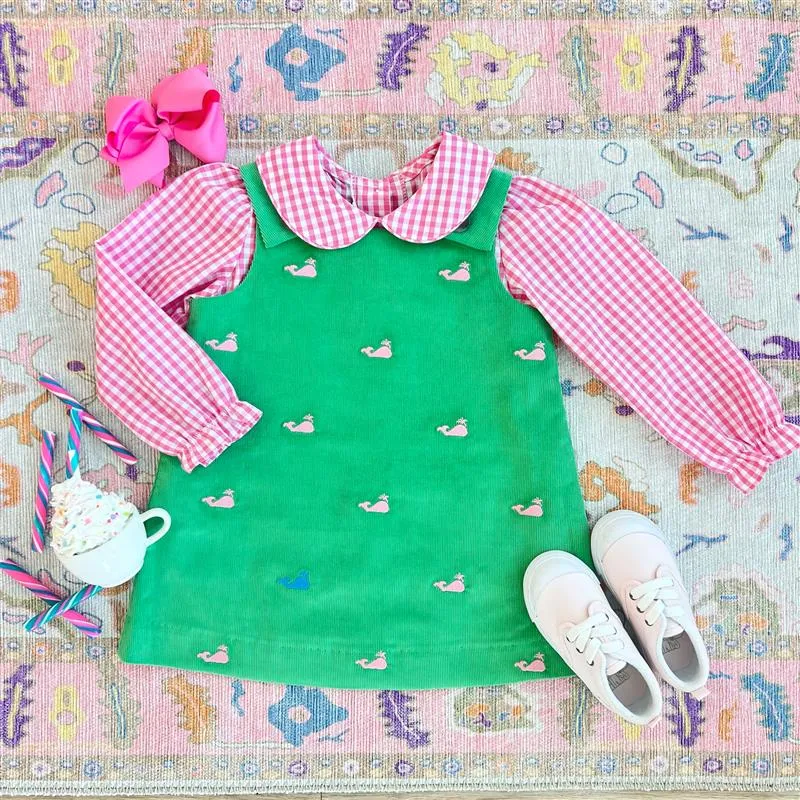 Maude's Peter Pan Collar Shirt & Onesie (Long Sleeve Woven) - Hamptons Hot Pink Gingham