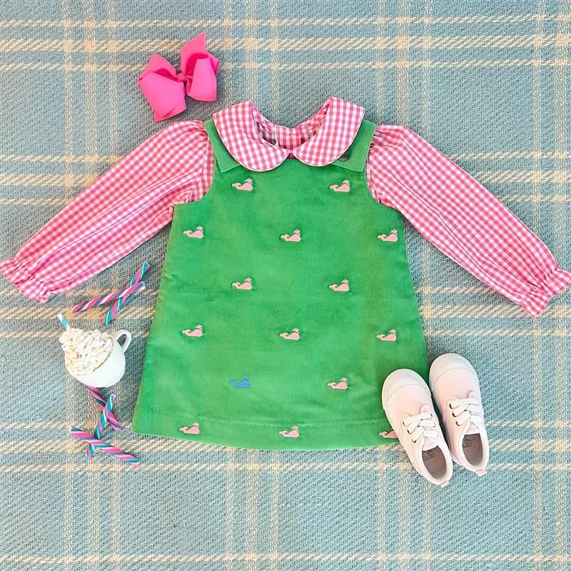 Maude's Peter Pan Collar Shirt & Onesie (Long Sleeve Woven) - Hamptons Hot Pink Gingham