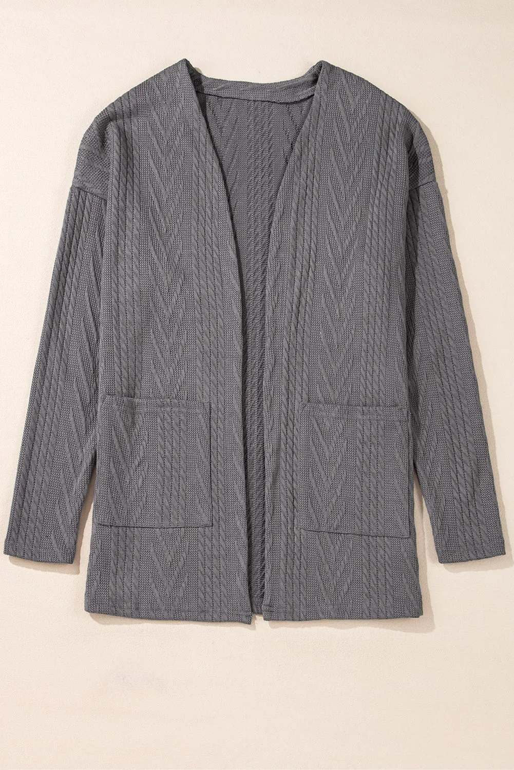 Medium Grey  Solid Textured Open Front Cardigan with Pocket