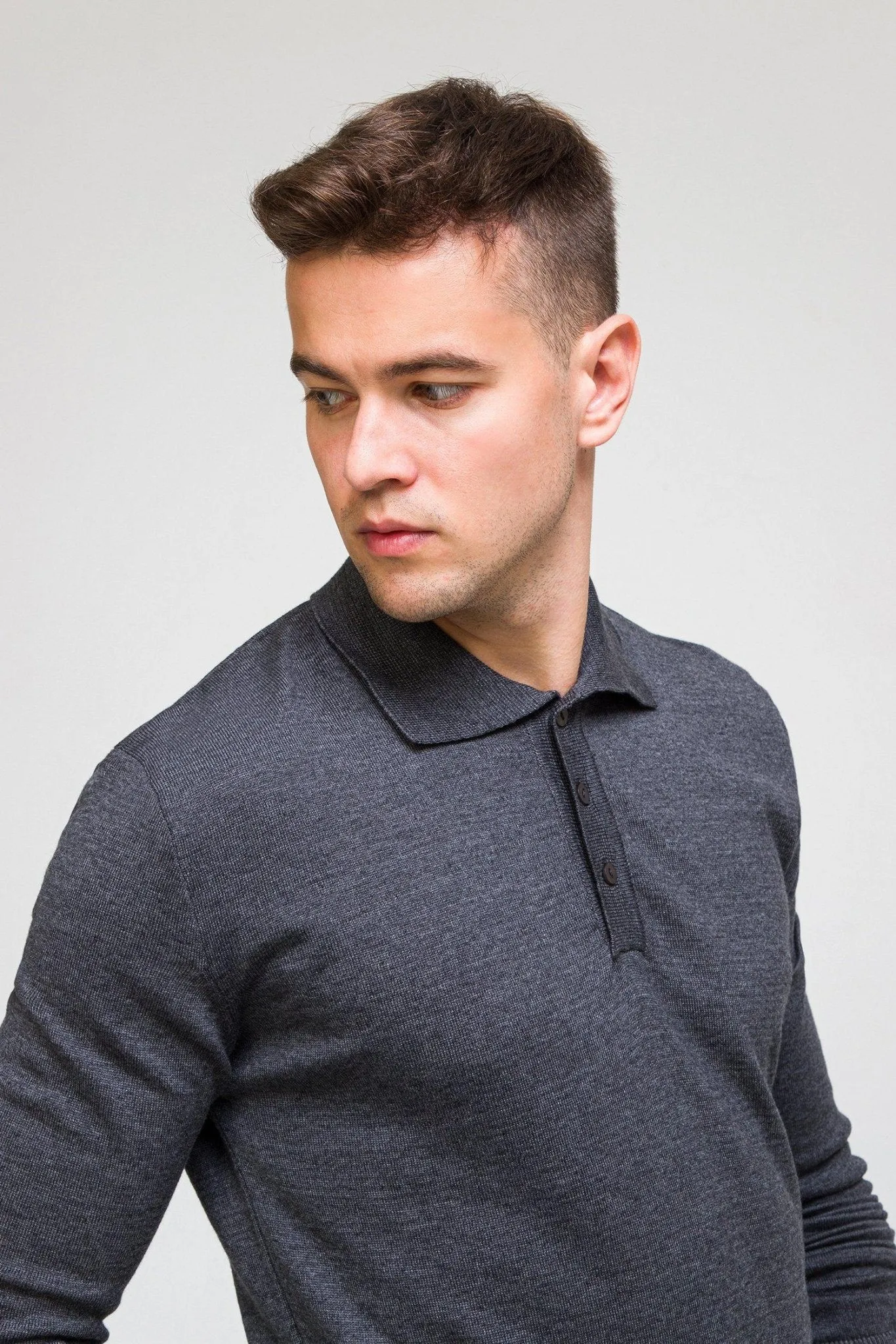 Melange Blend L/S Polo - Anthracite