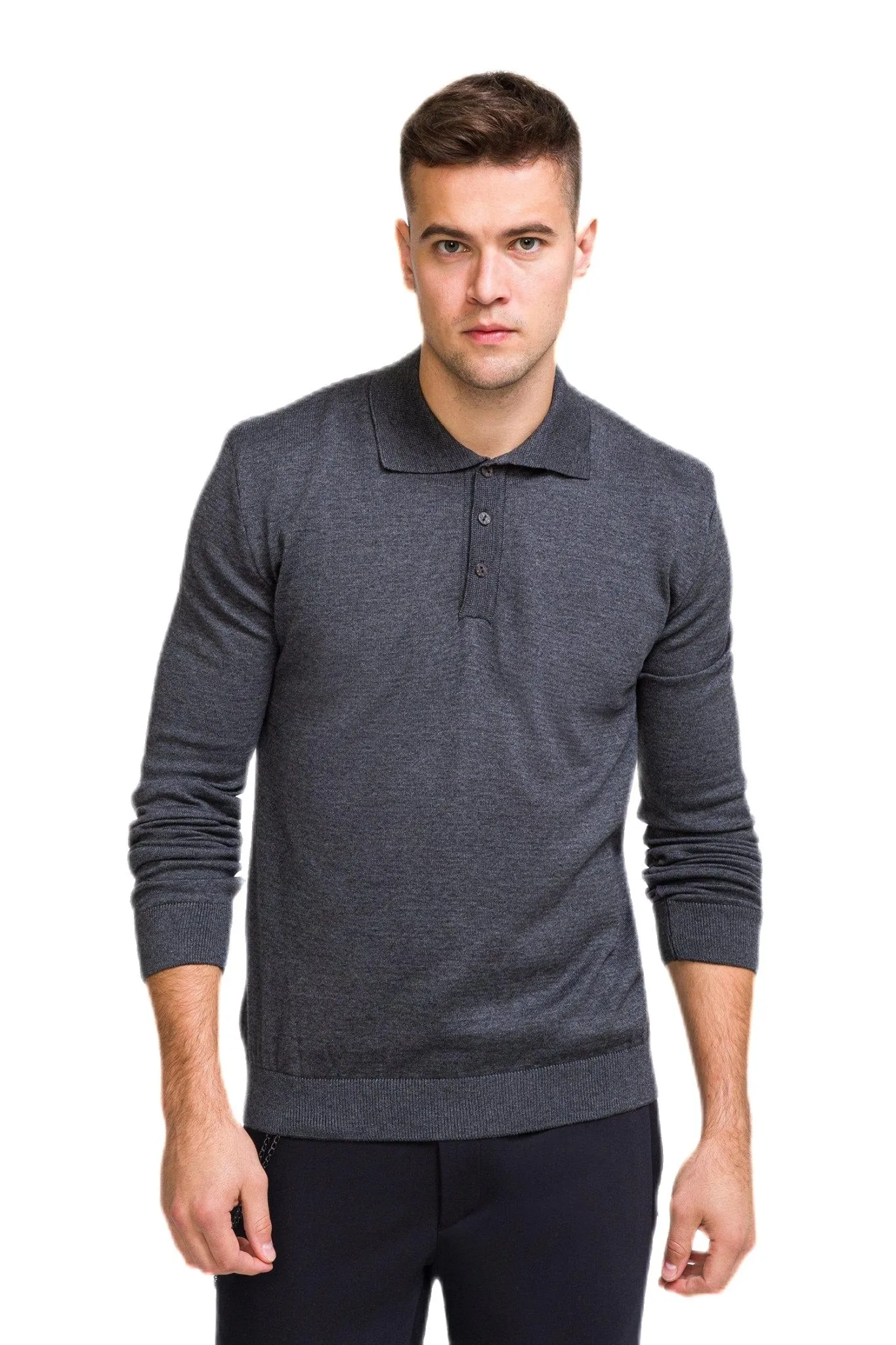 Melange Blend L/S Polo - Anthracite