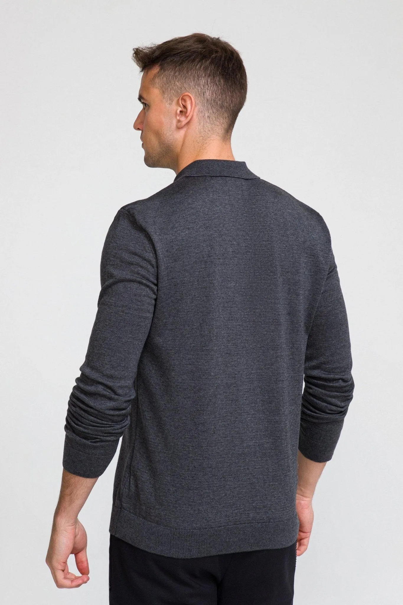 Melange Blend L/S Polo - Anthracite