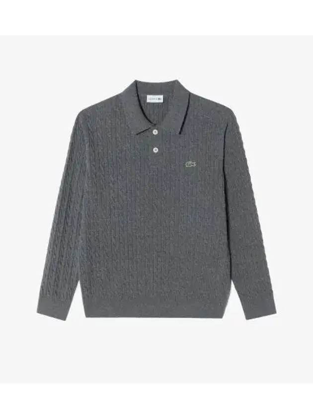 Men s Cable Sweater Polo Gray