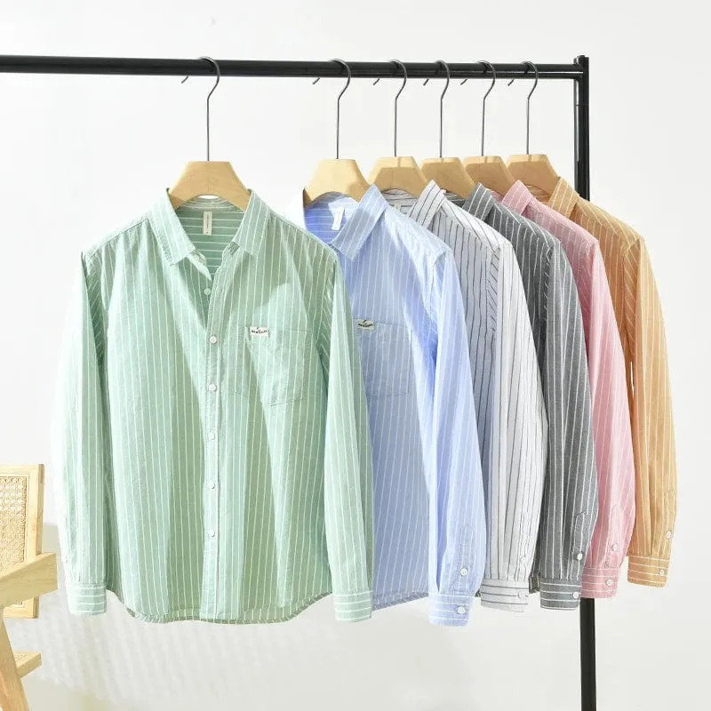 Men's Cotton Striped Oxford Shirt | Long Sleeve Non-Elastic Loose Fit Fashion | Casual Men's Clothing