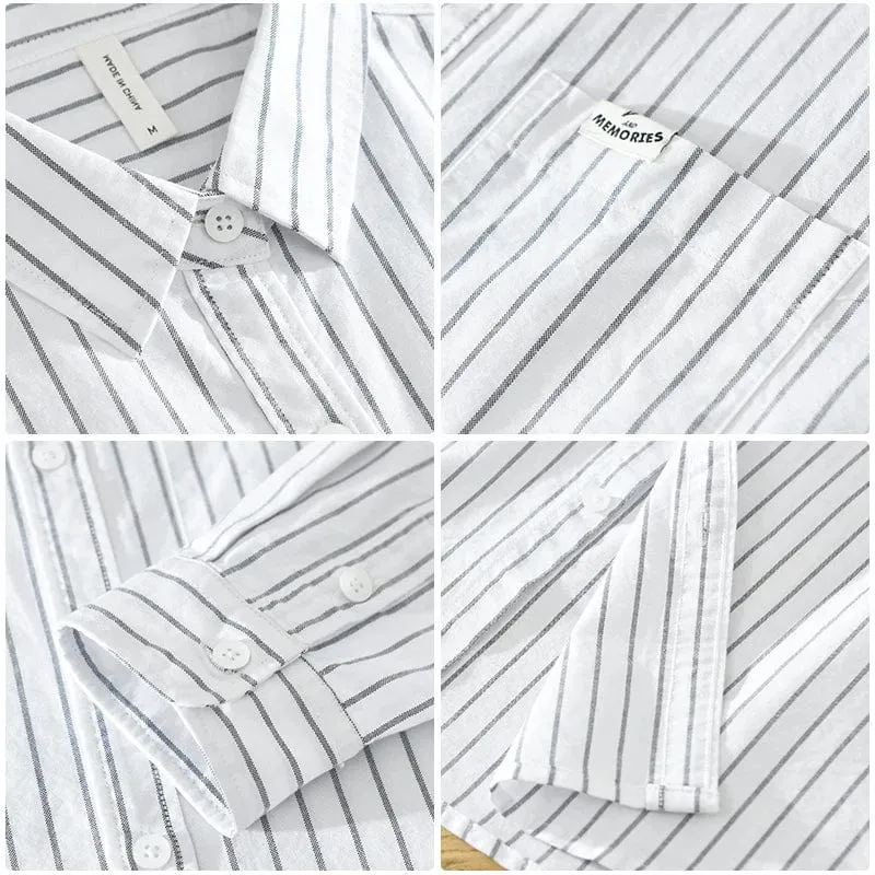 Men's Cotton Striped Oxford Shirt | Long Sleeve Non-Elastic Loose Fit Fashion | Casual Men's Clothing