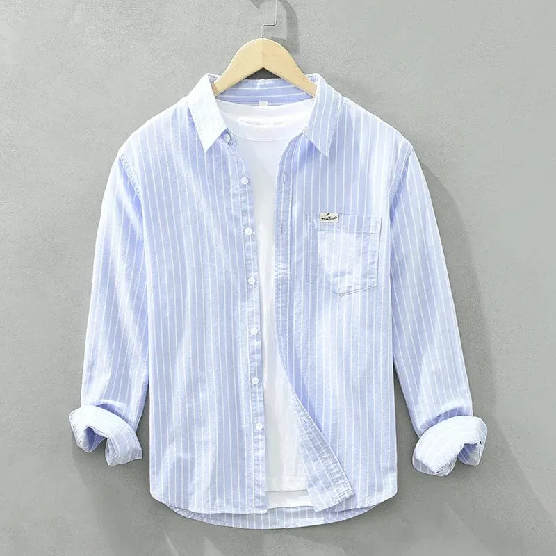 Men's Cotton Striped Oxford Shirt | Long Sleeve Non-Elastic Loose Fit Fashion | Casual Men's Clothing