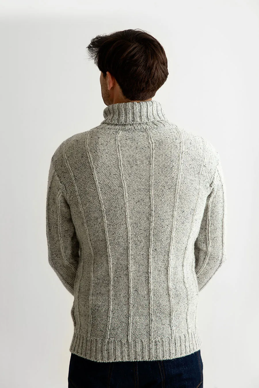 Mens Needle Rib Polo Neck Jumper  - Limestone