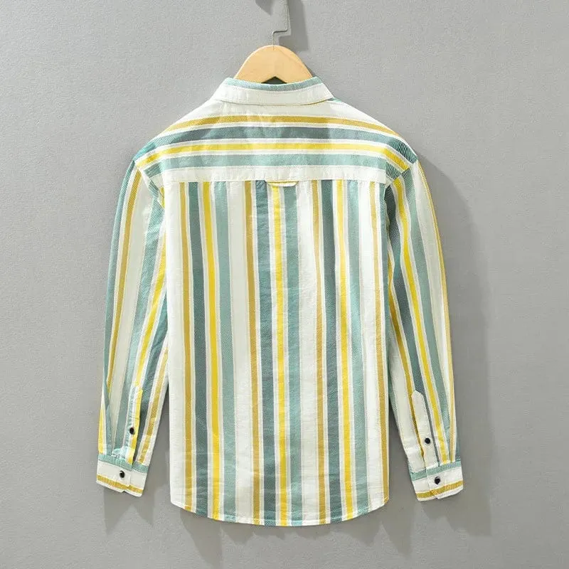 Men's Striped Long Sleeve Shirt – Breathable Cotton Linen Casual Shirt for Spring & Summer Outdoor Wear