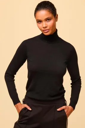 Merino Wool Polo Neck Base Layer | Black/Taupe