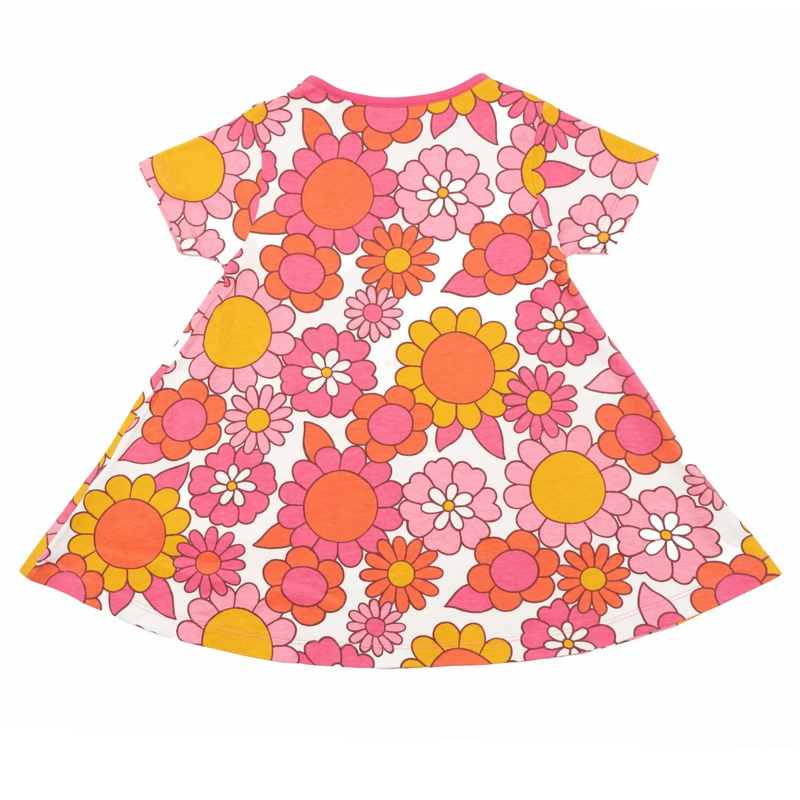 Mini Boden Girls Pink Floral Cotton Jersey Short Sleeve Pockets Dresses