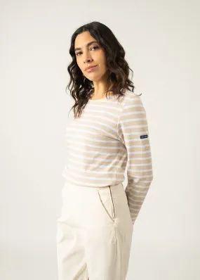 MINQUIDAME - Breton Striped Shirt with Long Sleeve | Soft Cotton | Women Fit (OATMEAL / WHITE)