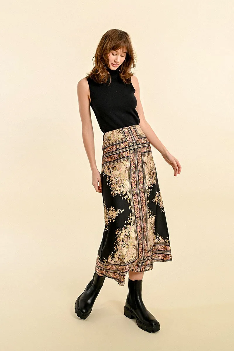 Molly Bracken High Waisted Printed Midi Skirt