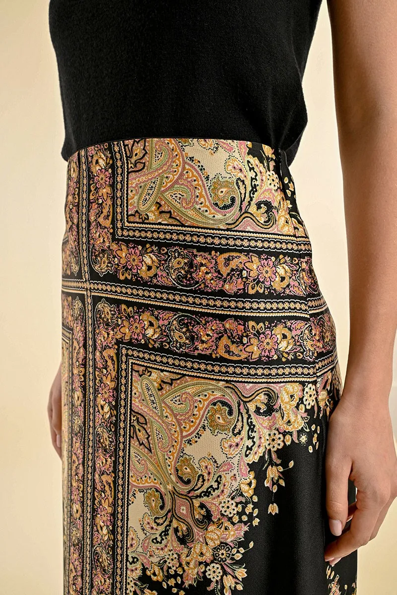 Molly Bracken High Waisted Printed Midi Skirt