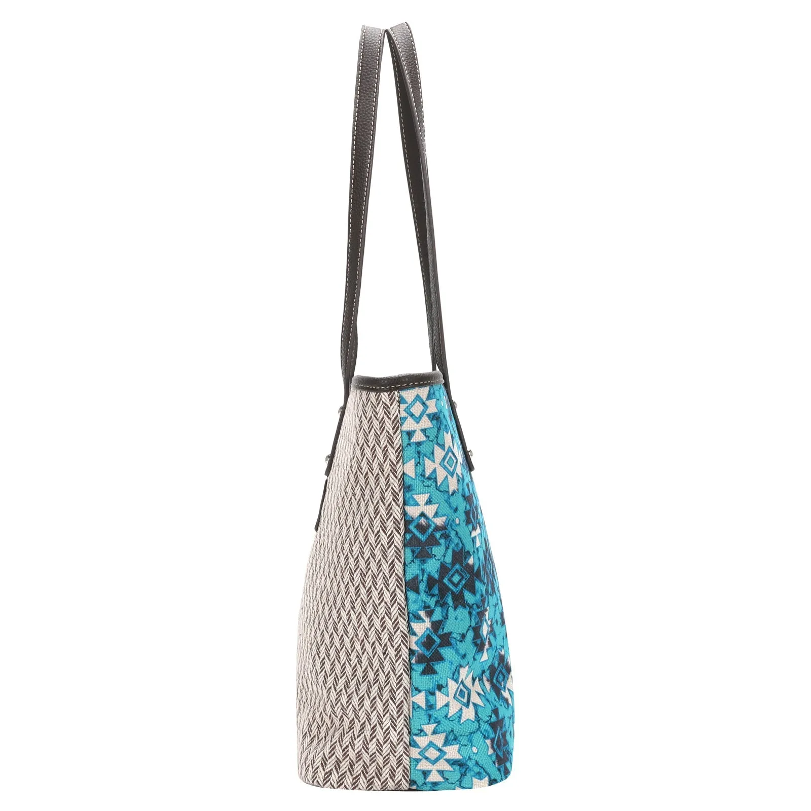 Montana West Turquoise Aztec Print Canvas Tote Bag