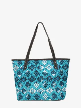 Montana West Turquoise Aztec Print Canvas Tote Bag