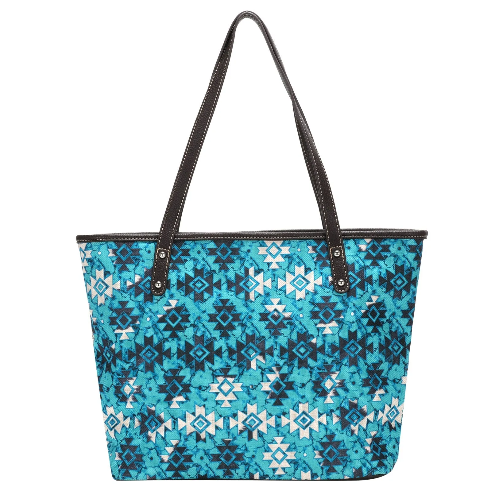 Montana West Turquoise Aztec Print Canvas Tote Bag