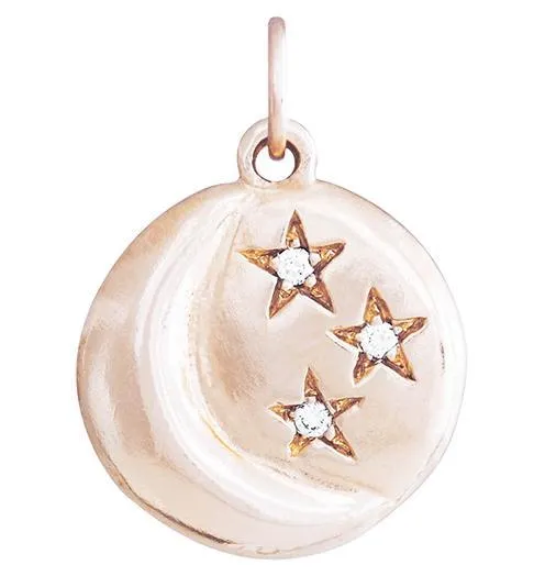 Moon And 3 Stars Charm With 3 Diamonds