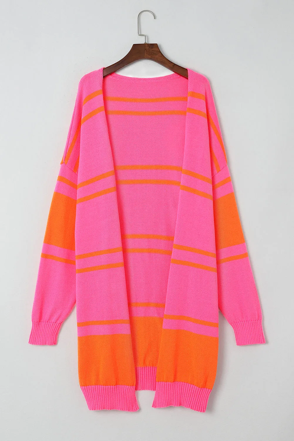 Multicolor Striped Long Sleeve Ribbed Trim Button Cardigan