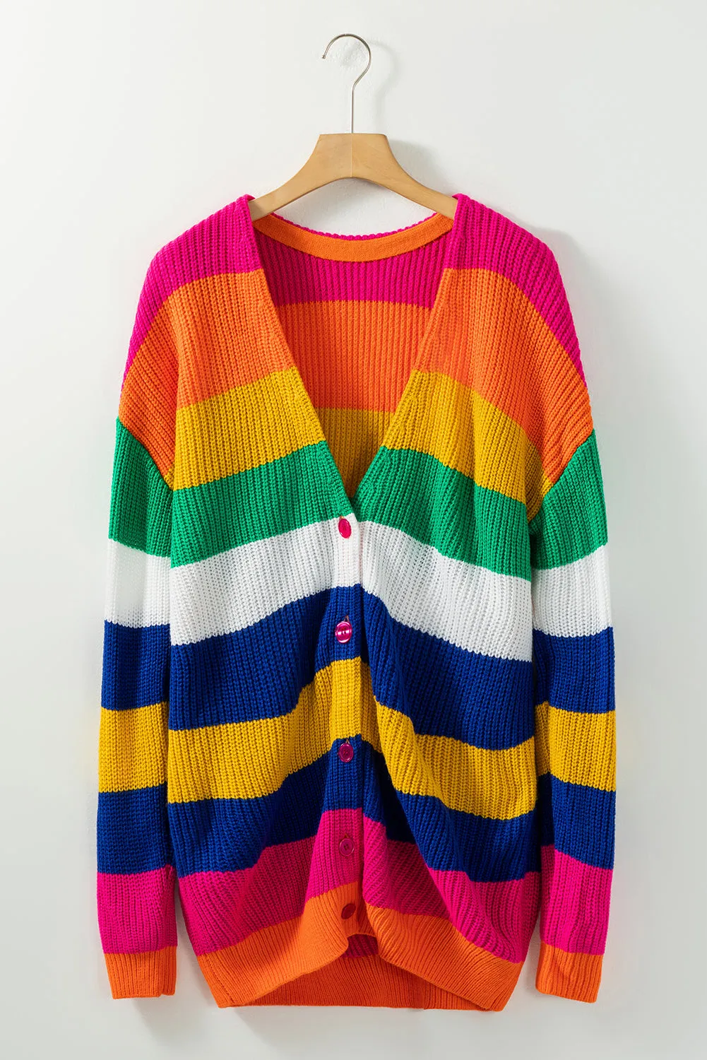 Multicolor Striped Print Longline Cardigan