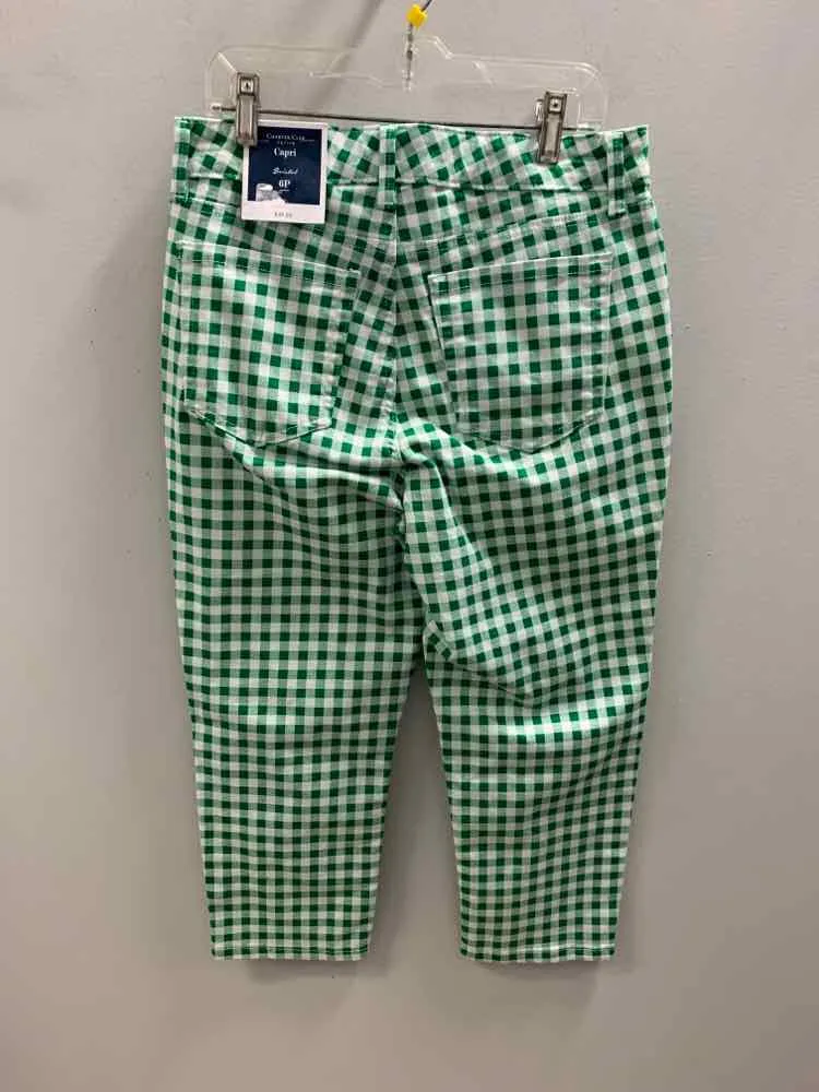 NWT Size 6 CHARTER CLUB BOTTOMS GRN/WHT GINGHAM CAPRI Pants