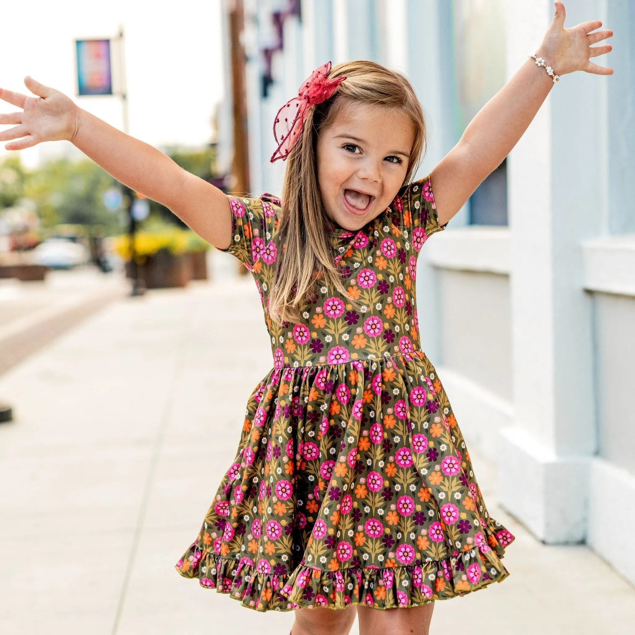 Olive Floral Twirl Dress