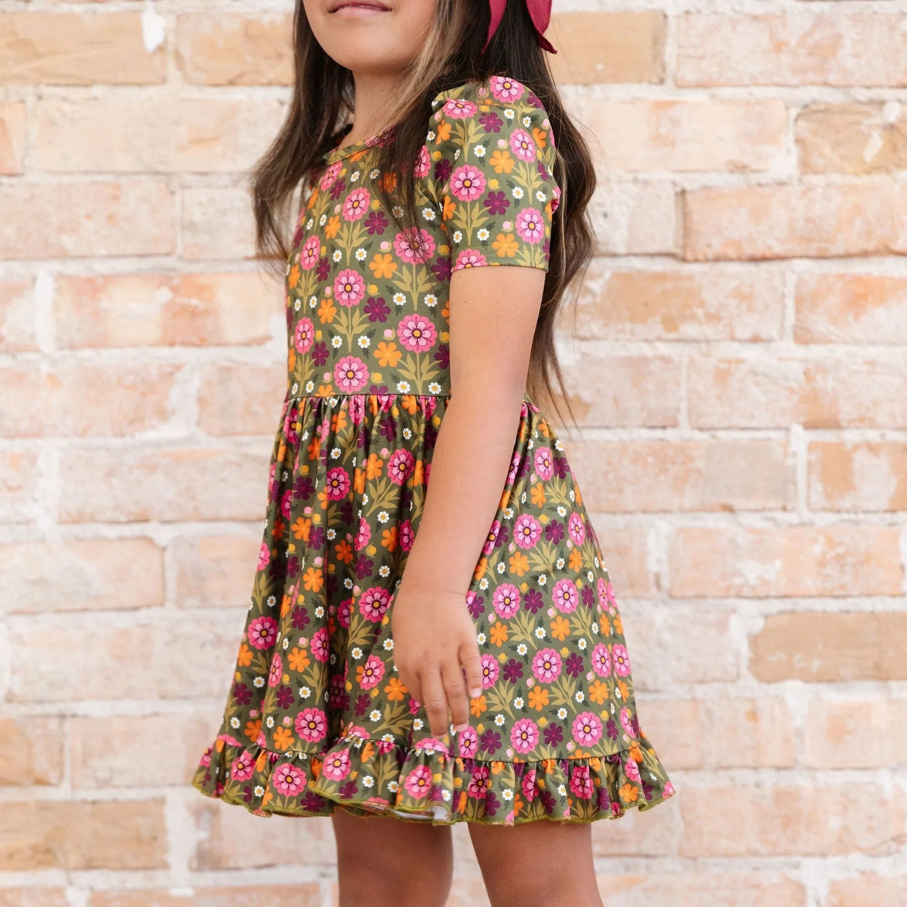 Olive Floral Twirl Dress