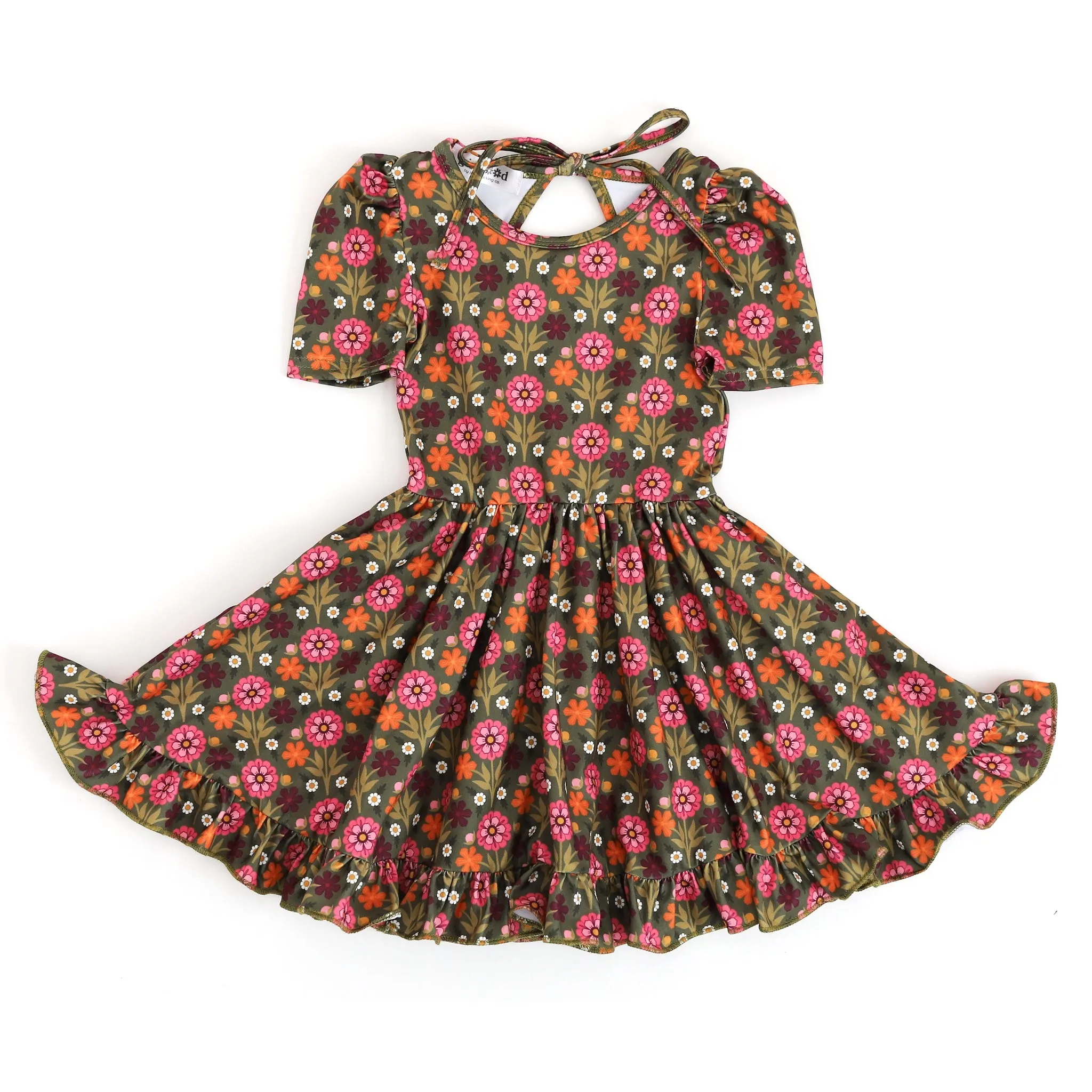 Olive Floral Twirl Dress