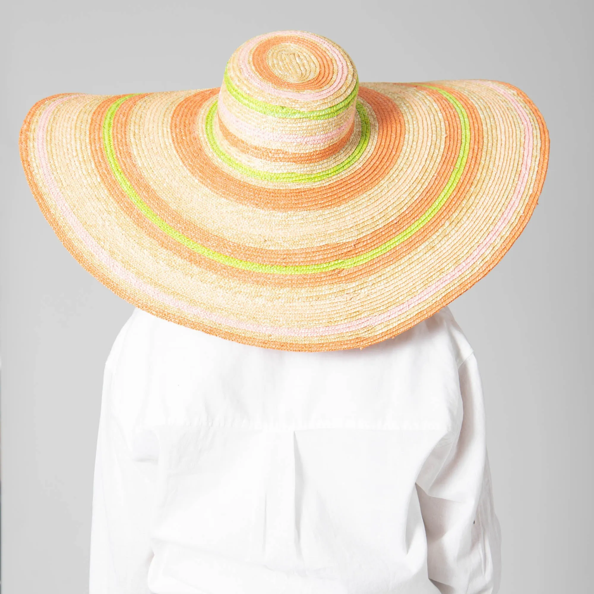 On Multi Holiday - Wheat Straw Stripe Wide Brim Sun Hat