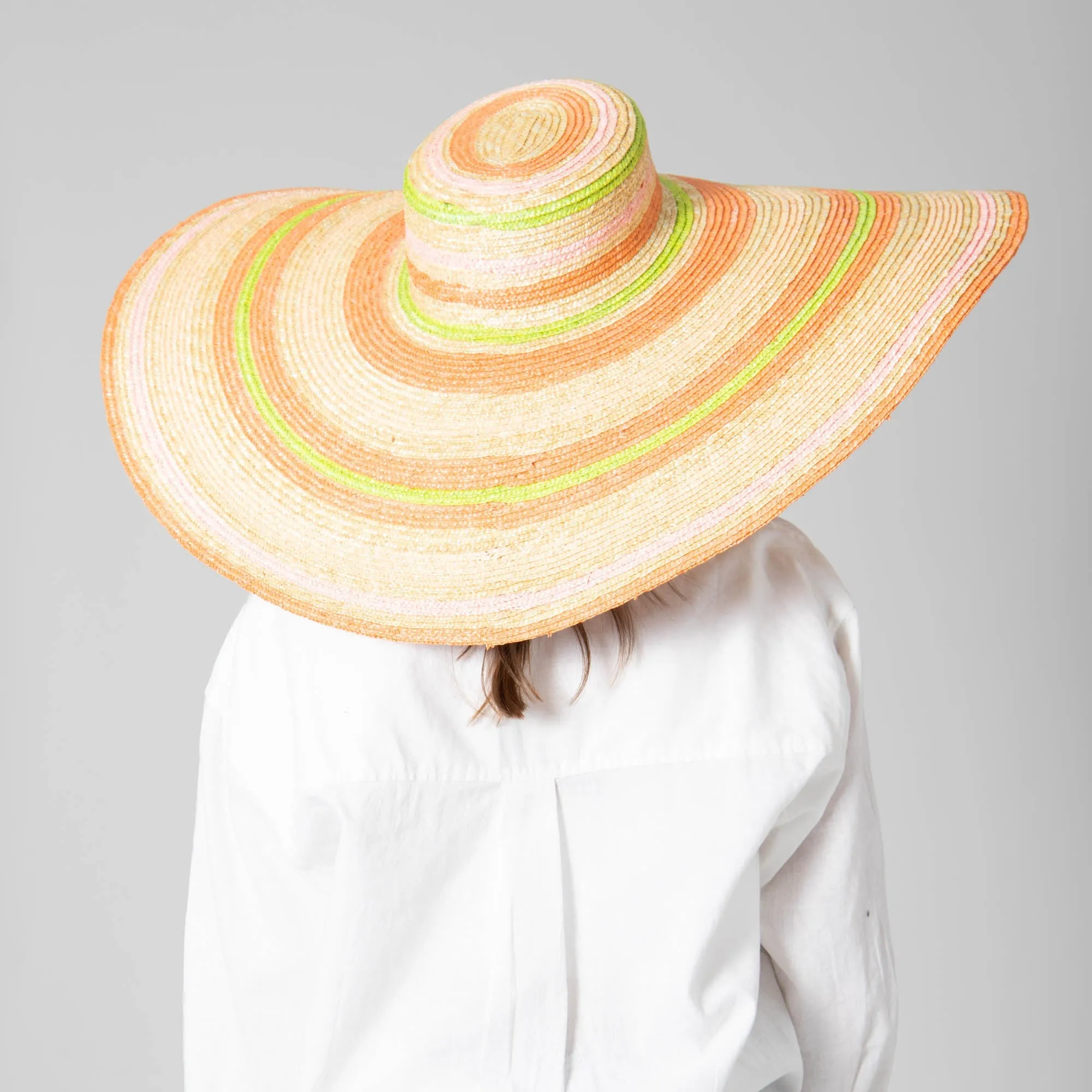 On Multi Holiday - Wheat Straw Stripe Wide Brim Sun Hat